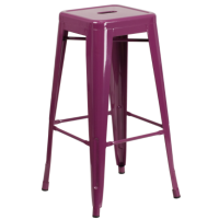 Backless Square Seat Metal Barstool - Purple