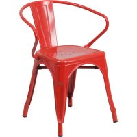 Red metal powder coated arm stack chair