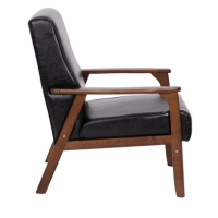 Langston Modern Arm Chair - Black Leather/Faux Leather, Walnut frame