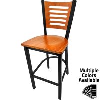 SL2150-1 Metal Frame Barstool - Black Frame/Cherry Seat/Cherry 5 Line Back