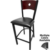 SL2150-1 Metal Frame Barstool - Black Frame/Black Vinyl Seat/Mahogany Bullseye Back