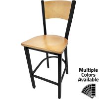 SL2150-1 Metal Frame Barstool - Black Frame/Natural Seat/Natural Plain Back