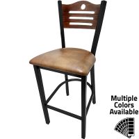 SL2150-1 Metal Frame Barstool - Black Frame/Buckskin Vinyl Seat/Walnut Shoreline Back