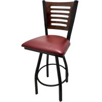 Five Line Swivel Barstool - Black Frame/Wine Vinyl/Walnut Back