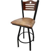 Shoreline Swivel Barstool - Black Frame/Buckskin Seat/Walnut Back