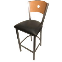 SL2150ccs-1 Metal Frame Barstool - Clear Coat/Black Vinyl Seat/Natural Bullseye Back