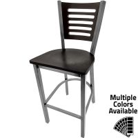 SL2150-1 Metal Frame Barstool - Clear Coat/Walnut Seat/5 Line Walnut Back