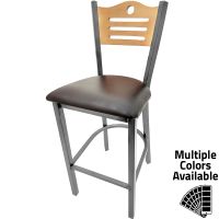 SL2150-1 Metal Frame Barstool -  Clear Coat/Black Vinyl Seat/Natural Shoreline Back