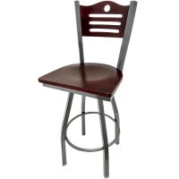 Shoreline Swivel Barstool - Clear Coat Frame/Mahogany Seat/Mahogany Back