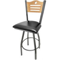 Shoreline Swivel Barstool - Clear Coat Frame/Black Vinyl Seat/Natural Back