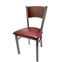 SL2150 Metal Frame Chair - Clear Coat/Wine Vinyl Seat/Walnut Plain Back