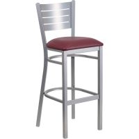Slatback Metal Frame Barstool - Burgundy Vinyl Seat