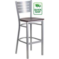 Slatback Metal Frame Barstool - Mahogany Wood Seat