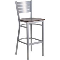 Slatback Metal Frame Barstool - Walnut Wood Seat