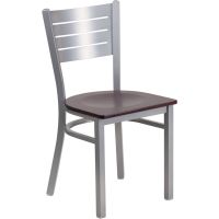 Slatback Metal Chair - Mahogany Wood Seat