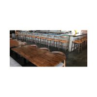 T11 Whiteoak Butcher Block Table Tops in a restaurant
