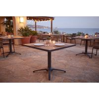 Faux Teak Outdoor Table Tops - Black Frame/Natural Faux Teak - shown on patio