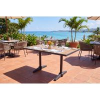 Faux Teak Outdoor Rectangle Table Top - Black Frame/Natural Faux Teak