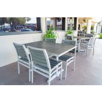 Faux Teak Outdoor Table Tops - Gray Faux Teak - shown outside restaurant