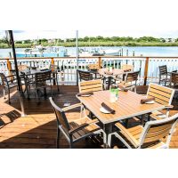 Faux Teak Outdoor Table Tops - Silver Frame/Natural Faux Teak - shown on deck