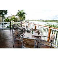 Faux Teak Outdoor Table Tops waterside - Silver Frame/Natural Faux Teak
