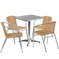 Stainless Steel Outdoor Set - Stainless Table Top w/ Beige Rattan Chair