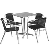 Stainless Steel Outdoor Set - Stainless Table Top w/ Black Rattan Chair