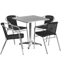 Stainless Steel Outdoor Set - Stainless Table Top w/Black Rattan Chairs