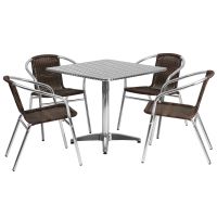 Stainless Steel Outdoor Set - Stainless Top w/Brown Rattan Chairs