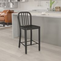 Vertical Slat Back Counter Height Stool - Black