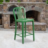 Vertical Slat Back Counter Height Stool - Green