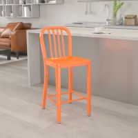 Vertical Slat Back Counter Height Stool - Orange