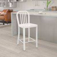 Vertical Slat Back Counter Height Stool - White