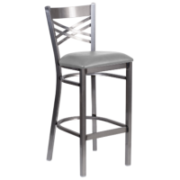 Clear Coat X-Back Metal Barstool - Gray Vinyl