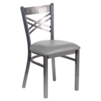 Clear Coat X-Back Metal Chair - Gray Vinyl Seat