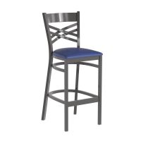 Clear Coat X-Back Metal Barstool - Blue Vinyl