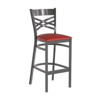 Clear Coat X-Back Metal Barstool - Red Vinyl