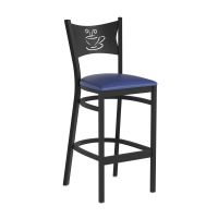 Coffee Metal Back Barstool - Blue Vinyl Seat