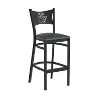 Coffee Metal Back Barstool - Green Vinyl Seat