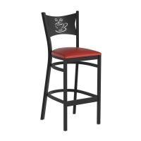 Coffee Metal Back Barstool - Red Vinyl Seat