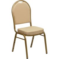 Dome Back Banquet Chair, Beige Pattern Fabric on Gold Frame