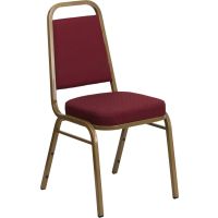 Trapezoidal Back Banquet Chair - Burgundy Pattern Fabric w/ Gold Frame