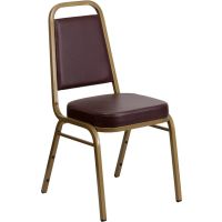 Trapezoidal Back Banquet Chair - Brown Vinyl w/ Gold Frame