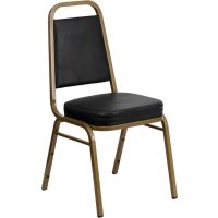 Trapezoidal Back Banquet Chair - Black Vinyl w/ Gold Frame