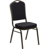Crown Back Banquet Chair - Black Pattern Fabric w/ Goldvein Frame