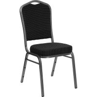 Crown Back Banquet Chair - Black Pattern Fabric w/ Silvervein Frame