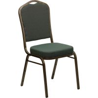 Crown Back Banquet Chair - Green Pattern Fabric w/ Goldvein Frame
