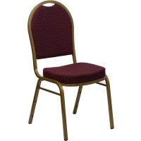 Dome Back Banquet Chair, Burgundy Pattern Fabric on Gold Frame