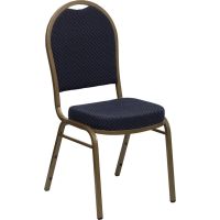 Dome Back Banquet Chair, Navy Pattern Fabric on Gold Frame