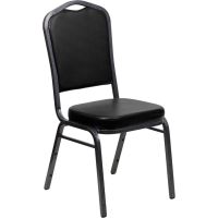 Crown Back Banquet Chair - Black Vinyl w/ Silvervein Frame